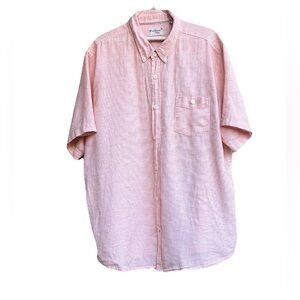 Weatherproof Vintage Men XXL Pink Linen Short Sleeve Shirt Lightweight Summer